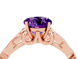 Rose gold Round Cut Amethyst Solitaire Celtic Knot Ring with Four-Prong Setting_16