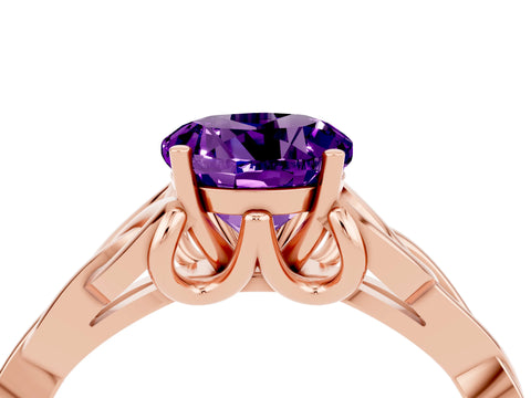 Rose gold Round Cut Amethyst Solitaire Celtic Knot Ring with Four-Prong Setting_16
