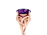 Rose gold Round Cut Amethyst Solitaire Celtic Knot Ring with Four-Prong Setting_17