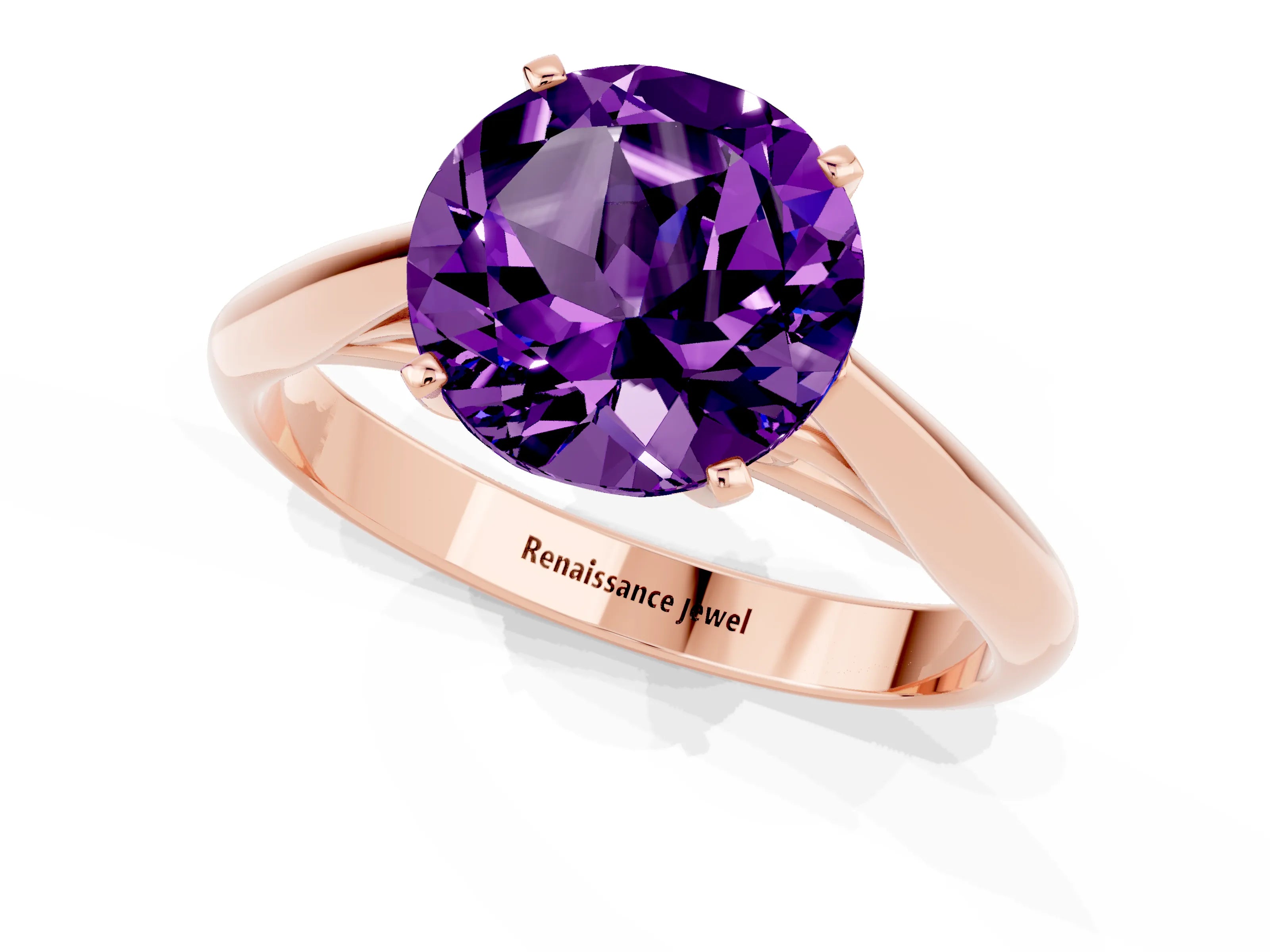 Rose gold Round Cut Amethyst Solitaire Engagement Ring with Cathedral Setting and Four-Prong Mount_13