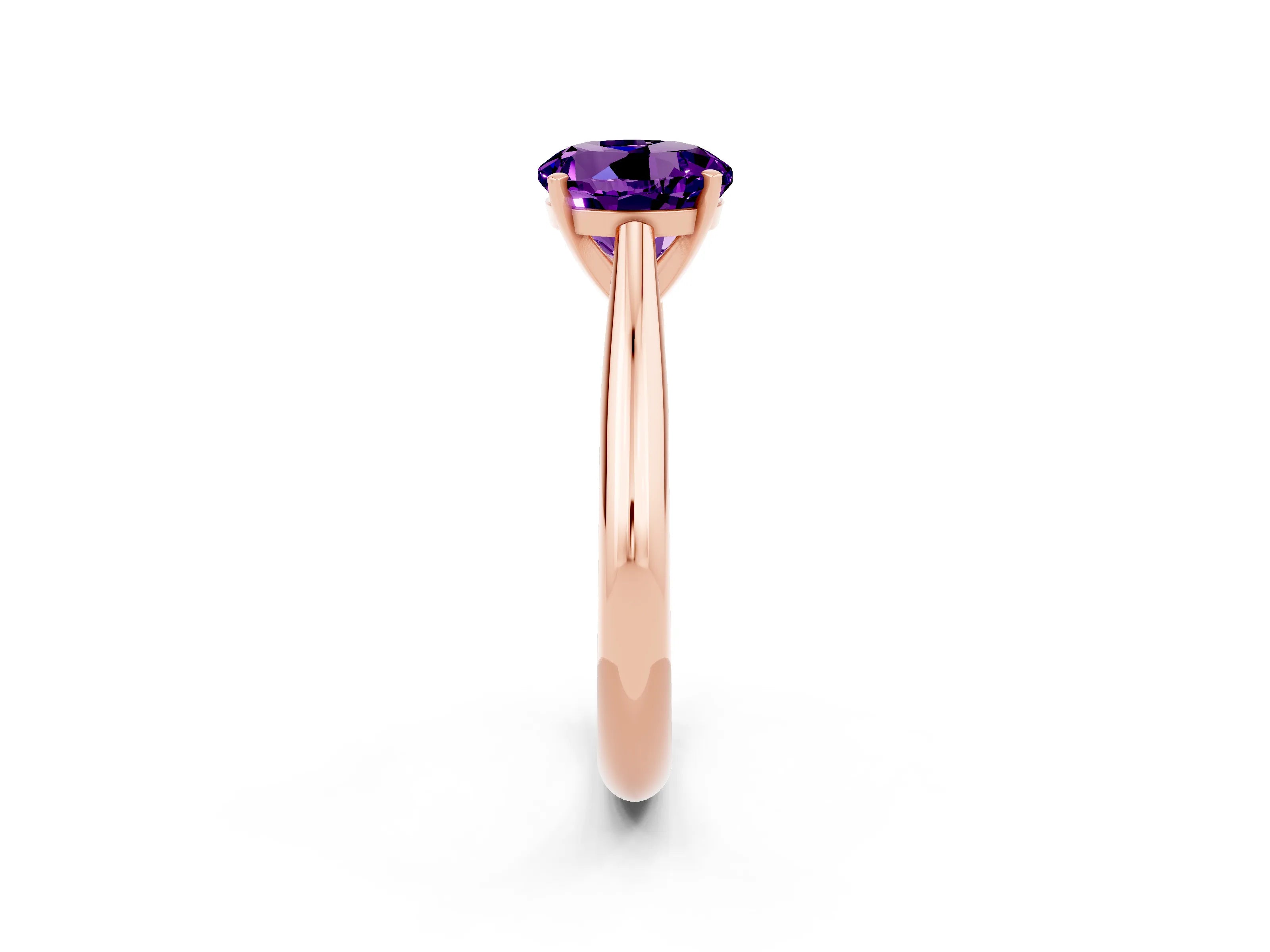 Rose gold Round Cut Amethyst Solitaire Engagement Ring with Cathedral Setting and Four-Prong Mount_14