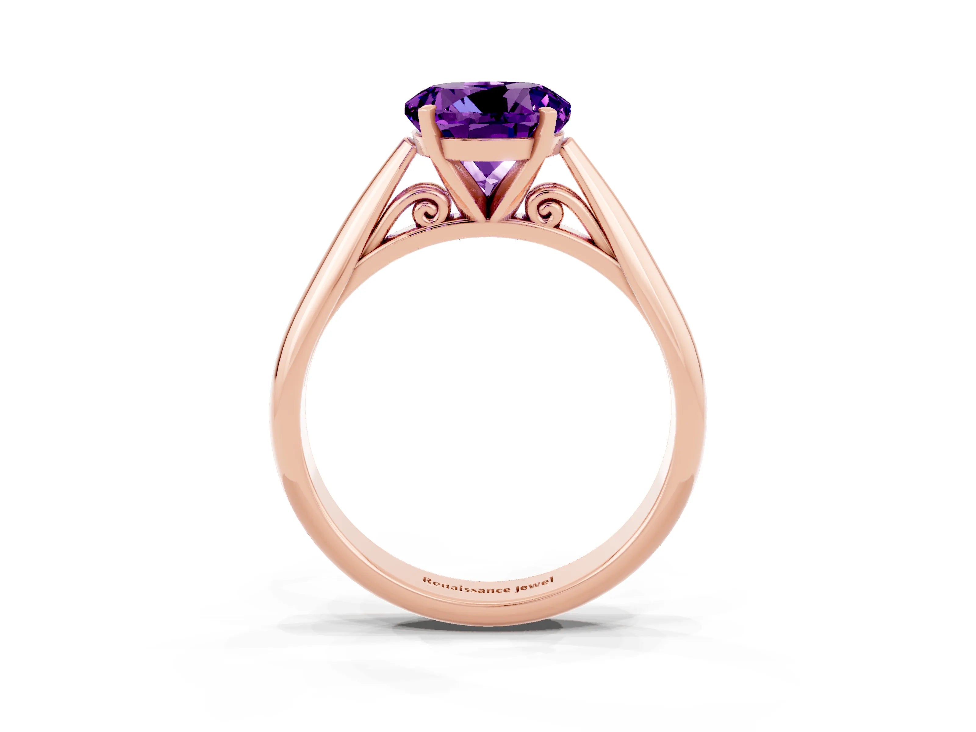 Rose gold Round Cut Amethyst Solitaire Engagement Ring with Cathedral Setting and Four-Prong Mount_15