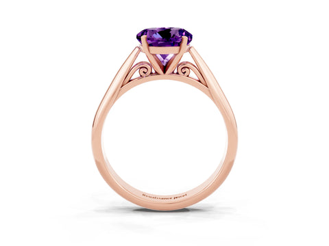 Rose gold Round Cut Amethyst Solitaire Engagement Ring with Cathedral Setting and Four-Prong Mount_15