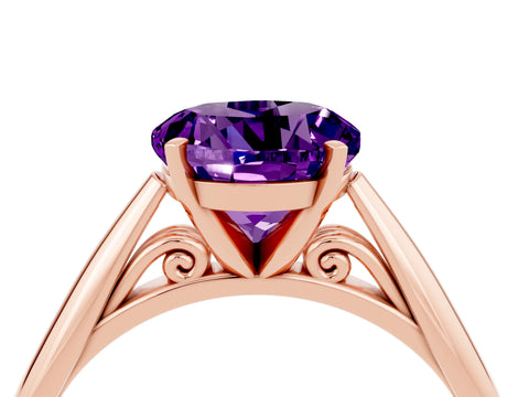 Rose gold Round Cut Amethyst Solitaire Engagement Ring with Cathedral Setting and Four-Prong Mount_16