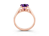 Rose gold Round Cut Amethyst Solitaire Engagement Ring with Cathedral Setting and Four-Prong Mount_27