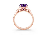 Rose gold Round Cut Amethyst Solitaire Engagement Ring with Cathedral Setting and Four-Prong Mount_33