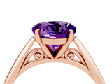 Rose gold Round Cut Amethyst Solitaire Engagement Ring with Cathedral Setting and Four-Prong Mount_34