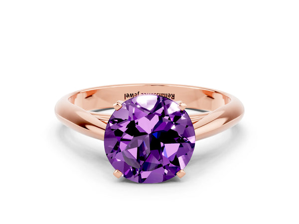 Rose gold Round Cut Amethyst Solitaire Engagement Ring with Cathedral Setting and Four-Prong Mount