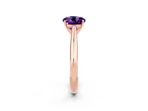 Rose gold Round Cut Amethyst Solitaire Engagement Ring with Cathedral Setting and Four-Prong Mount