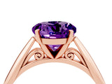 Rose gold Round Cut Amethyst Solitaire Engagement Ring with Cathedral Setting and Four-Prong Mount_76