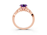 Rose gold Round Cut Amethyst Solitaire Engagement Ring with Celtic Knot Band and Four-Prong Setting_3