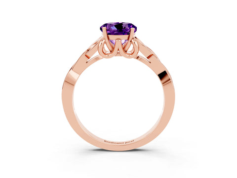 Rose gold Round Cut Amethyst Solitaire Engagement Ring with Celtic Knot Band and Four-Prong Setting_3