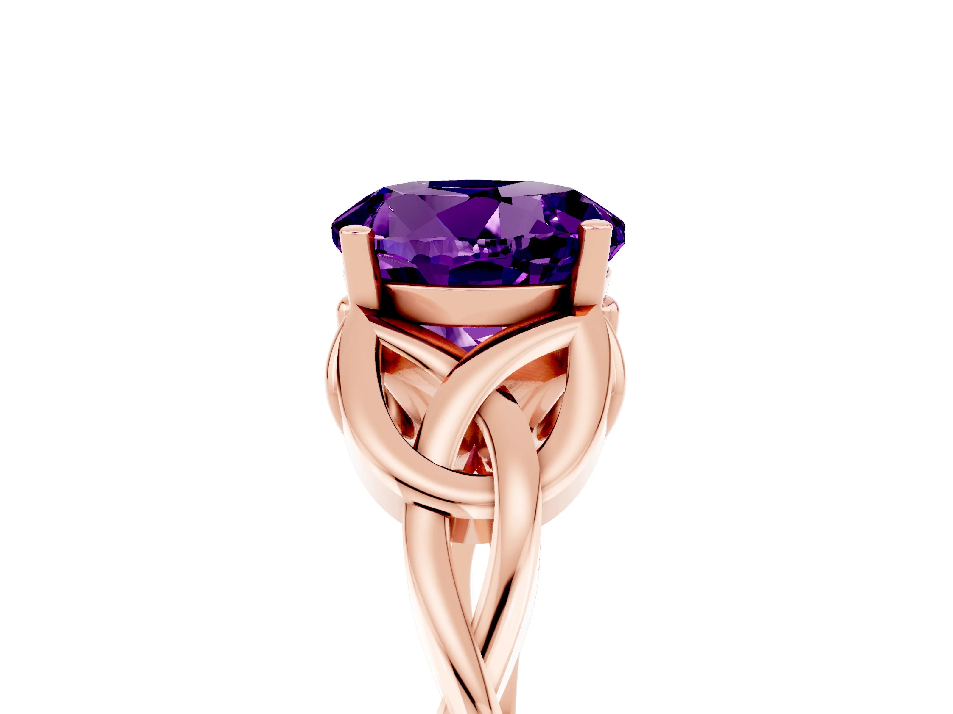 Rose gold Round Cut Amethyst Solitaire Engagement Ring with Celtic Knot Band and Four-Prong Setting_5