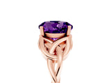 Rose gold Round Cut Amethyst Solitaire Engagement Ring with Celtic Knot Band and Four-Prong Setting_5