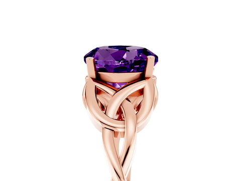 Rose gold Round Cut Amethyst Solitaire Engagement Ring with Celtic Knot Band and Four-Prong Setting_5