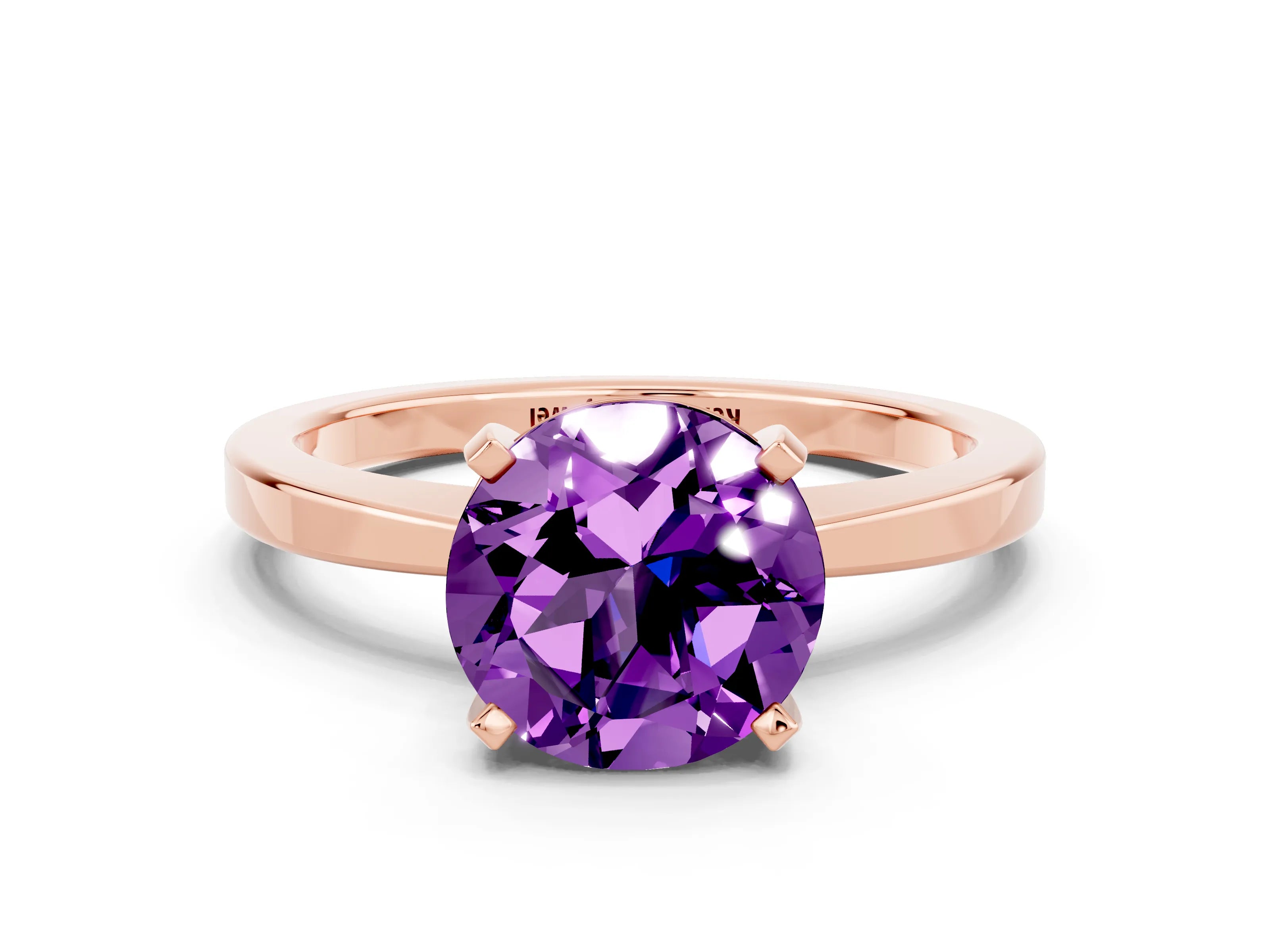 Rose gold Round Cut Amethyst Solitaire Engagement Ring with Classic Band and Four-Prong Setting_24