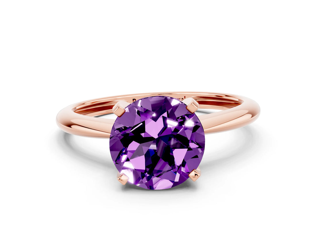 Rose gold Round Cut Amethyst Solitaire Engagement Ring with Classic Band and Four-Prong Setting_24