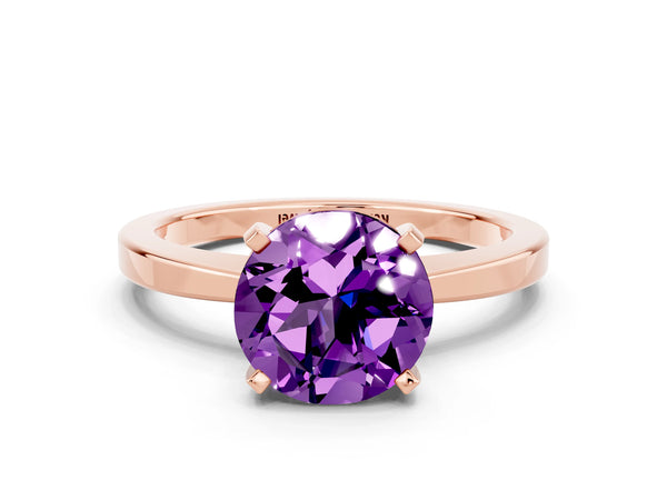 Rose gold Round Cut Amethyst Solitaire Engagement Ring with Classic Band and Four-Prong Setting