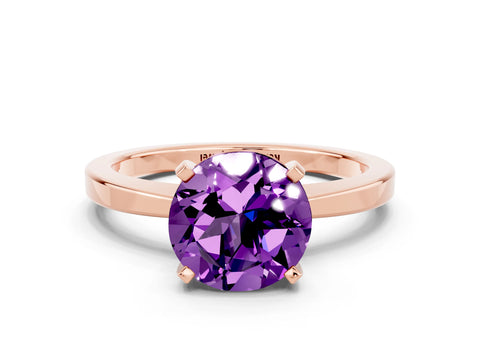 Rose gold Round Cut Amethyst Solitaire Engagement Ring with Classic Band and Four-Prong Setting_24