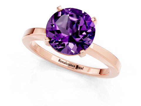 Rose gold Round Cut Amethyst Solitaire Engagement Ring with Classic Band and Four-Prong Setting_25