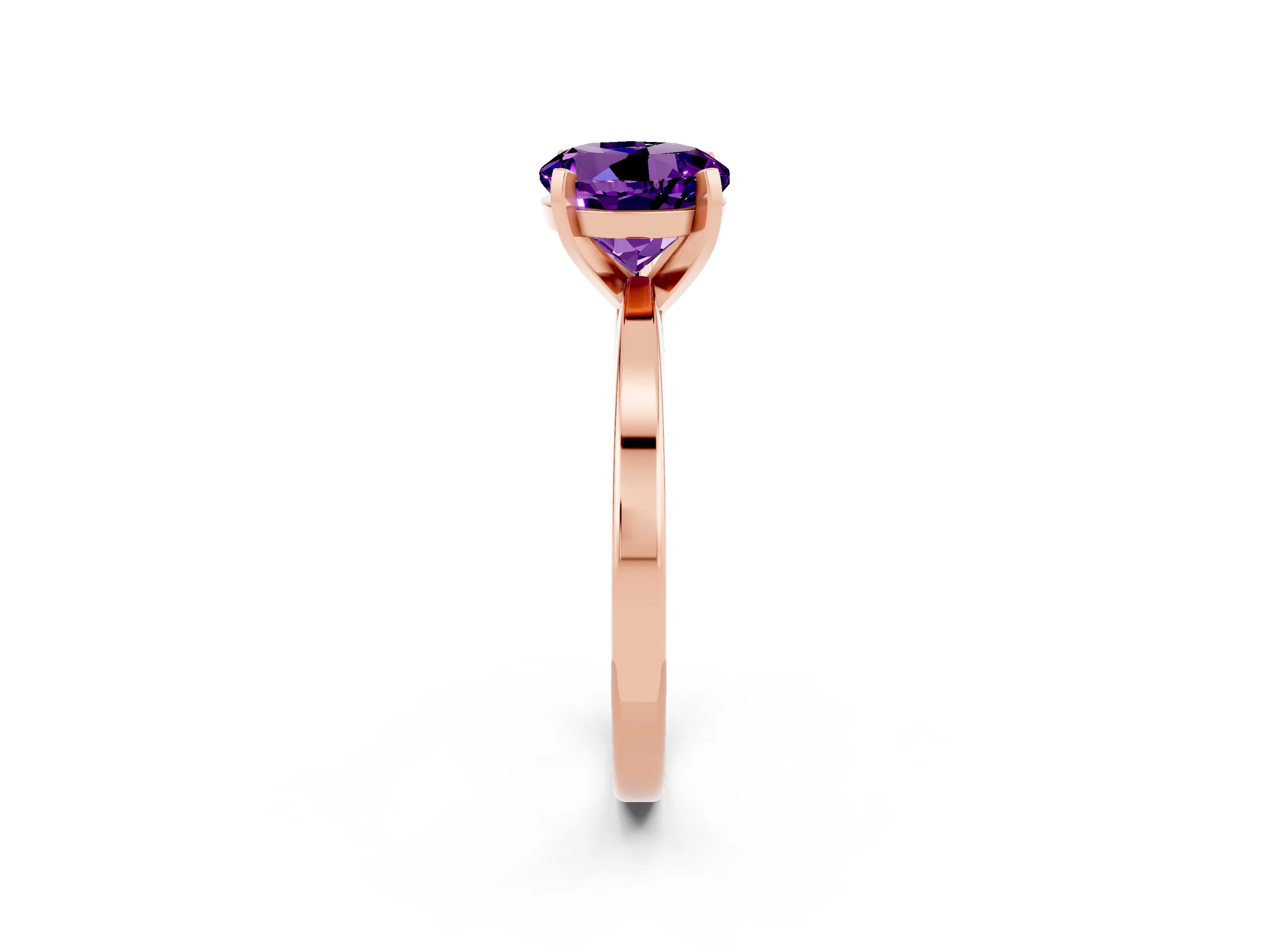 Rose gold Round Cut Amethyst Solitaire Engagement Ring with Classic Band and Four-Prong Setting_26