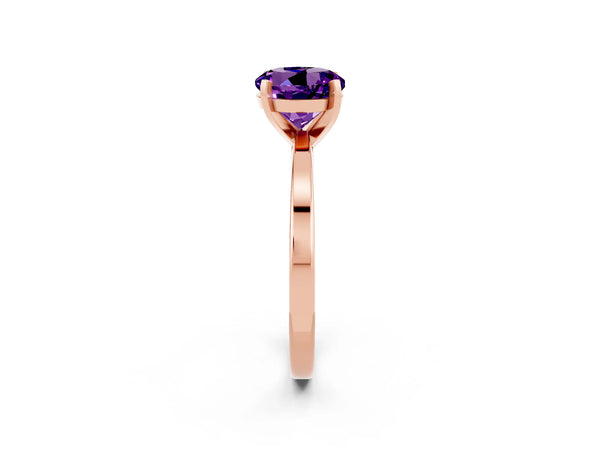 Rose gold Round Cut Amethyst Solitaire Engagement Ring with Classic Band and Four-Prong Setting