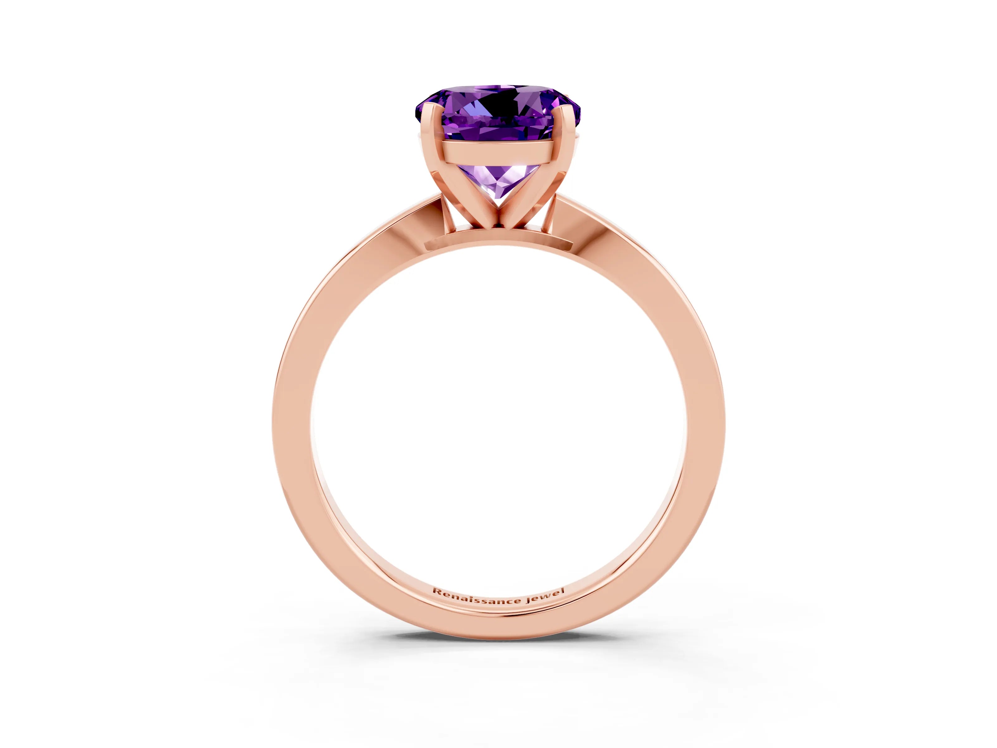 Rose gold Round Cut Amethyst Solitaire Engagement Ring with Classic Band and Four-Prong Setting_27