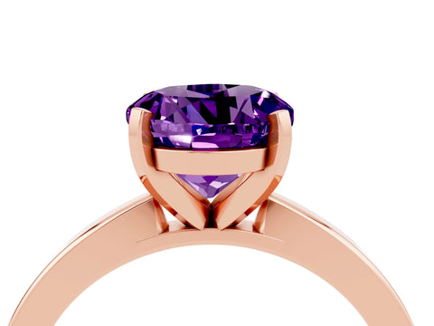 Rose gold Round Cut Amethyst Solitaire Engagement Ring with Classic Band and Four-Prong Setting_28
