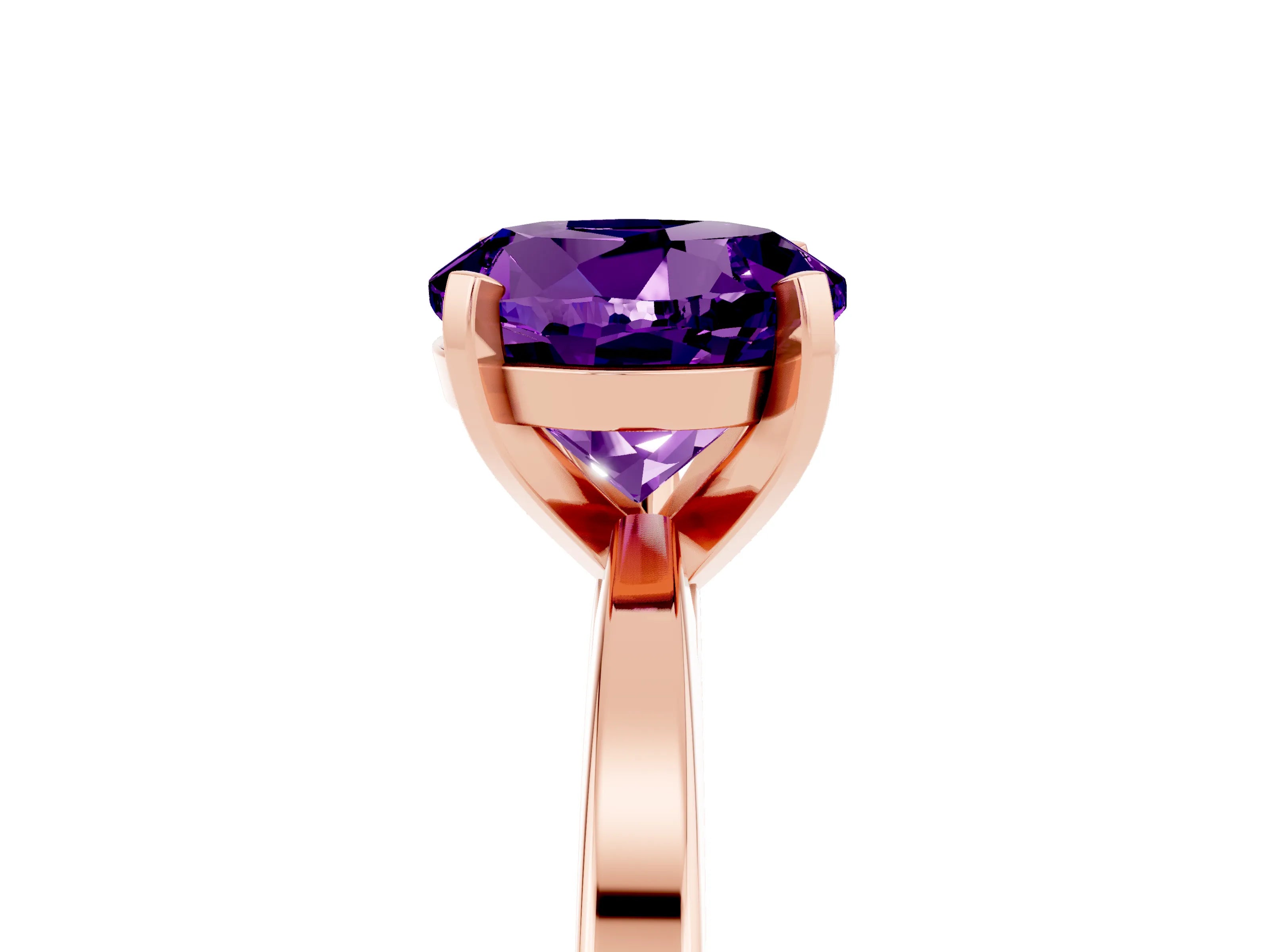 Rose gold Round Cut Amethyst Solitaire Engagement Ring with Classic Band and Four-Prong Setting_29
