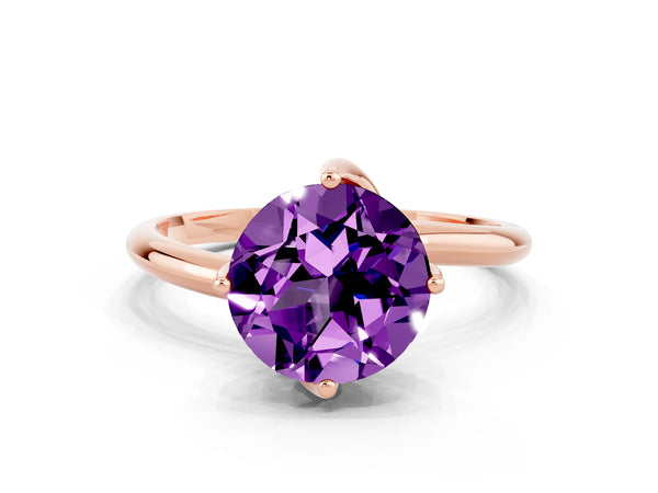Rose gold Round Cut Amethyst Solitaire Engagement Ring with Four-Prong Setting and Classic Band