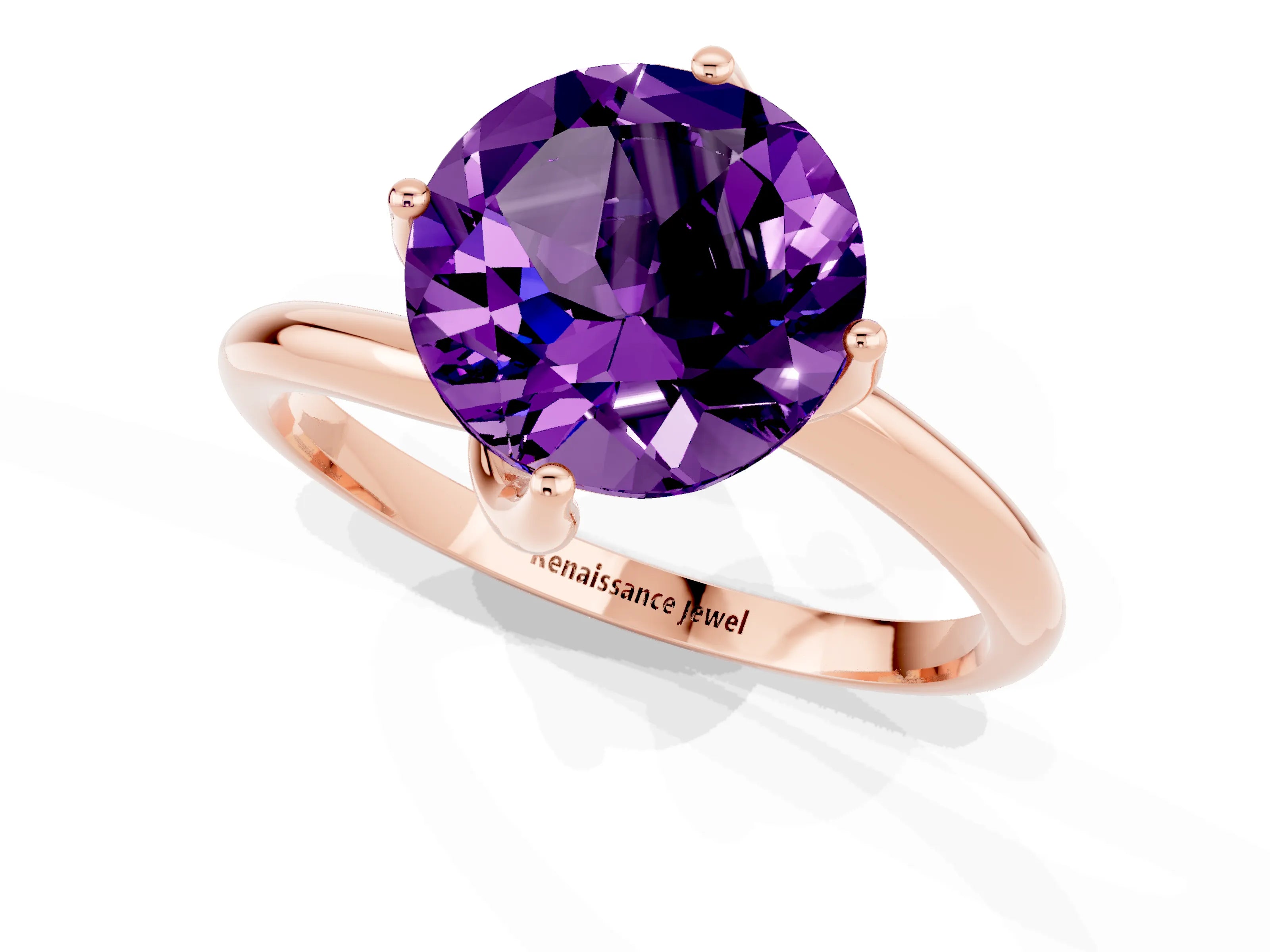 Rose gold Round Cut Amethyst Solitaire Engagement Ring with Four-Prong Setting and Classic Band_13