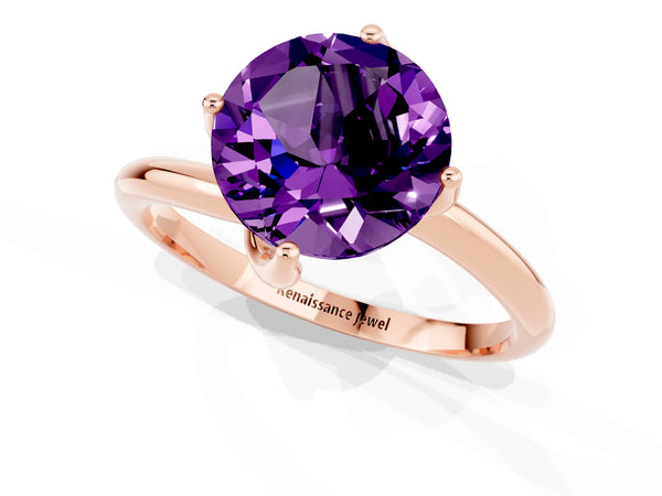 Rose gold Round Cut Amethyst Solitaire Engagement Ring with Four-Prong Setting and Classic Band