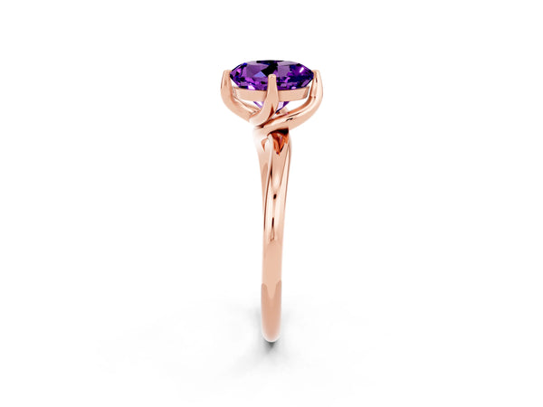 Rose gold Round Cut Amethyst Solitaire Engagement Ring with Four-Prong Setting and Classic Band
