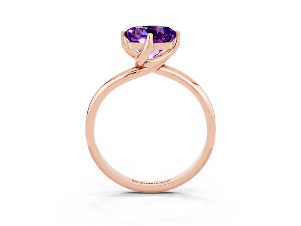 Rose gold Round Cut Amethyst Solitaire Engagement Ring with Four-Prong Setting and Classic Band