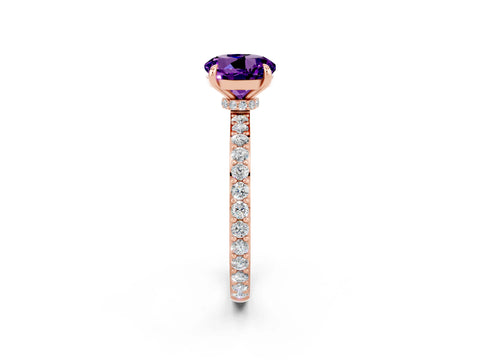 Rose gold Round Cut Amethyst Solitaire Engagement Ring with Pavé Band and Four-Prong Setting_2