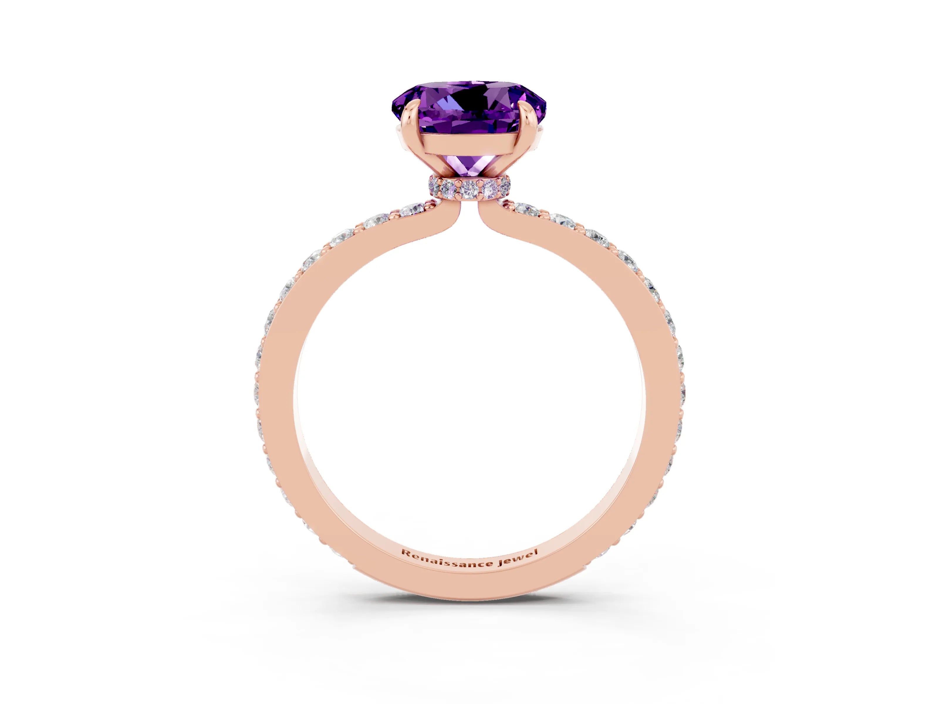 Rose gold Round Cut Amethyst Solitaire Engagement Ring with Pavé Band and Four-Prong Setting_3