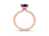 Rose gold Round Cut Amethyst Solitaire Engagement Ring with Pavé Band and Four-Prong Setting_3