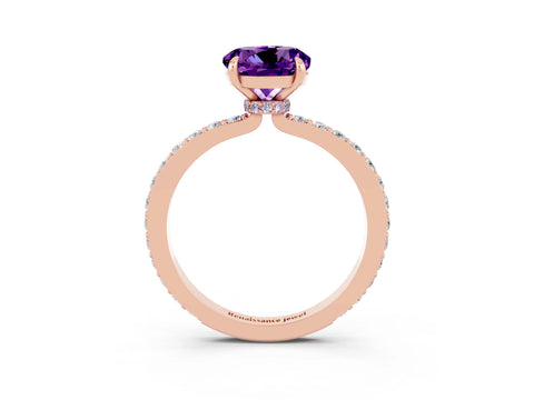 Rose gold Round Cut Amethyst Solitaire Engagement Ring with Pavé Band and Four-Prong Setting_3