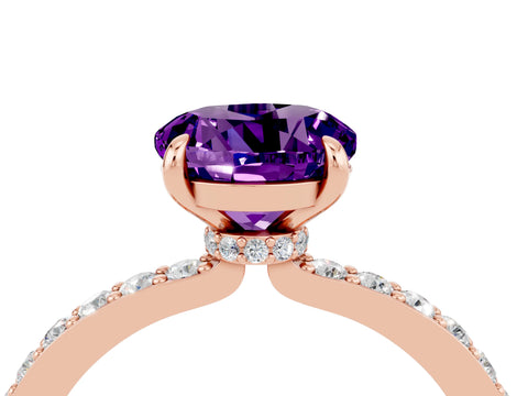 Rose gold Round Cut Amethyst Solitaire Engagement Ring with Pavé Band and Four-Prong Setting_4