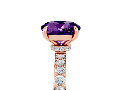 Rose gold Round Cut Amethyst Solitaire Engagement Ring with Pavé Band and Four-Prong Setting_5