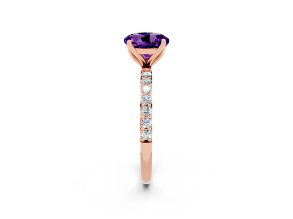 Rose gold Round Cut Amethyst Solitaire Engagement Ring with Round  Pavé Band and Prong Setting