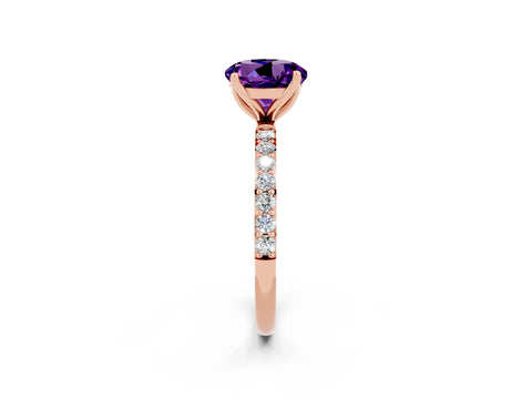 Rose gold Round Cut Amethyst Solitaire Engagement Ring with Pavé Band and Prong Setting_2
