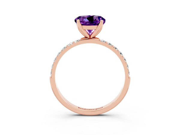 Rose gold Round Cut Amethyst Solitaire Engagement Ring with Round  Pavé Band and Prong Setting