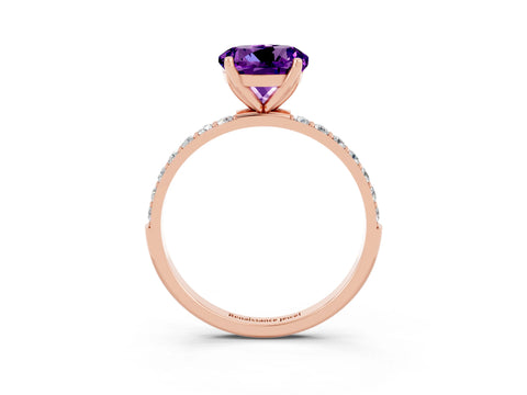 Rose gold Round Cut Amethyst Solitaire Engagement Ring with Pavé Band and Prong Setting_3