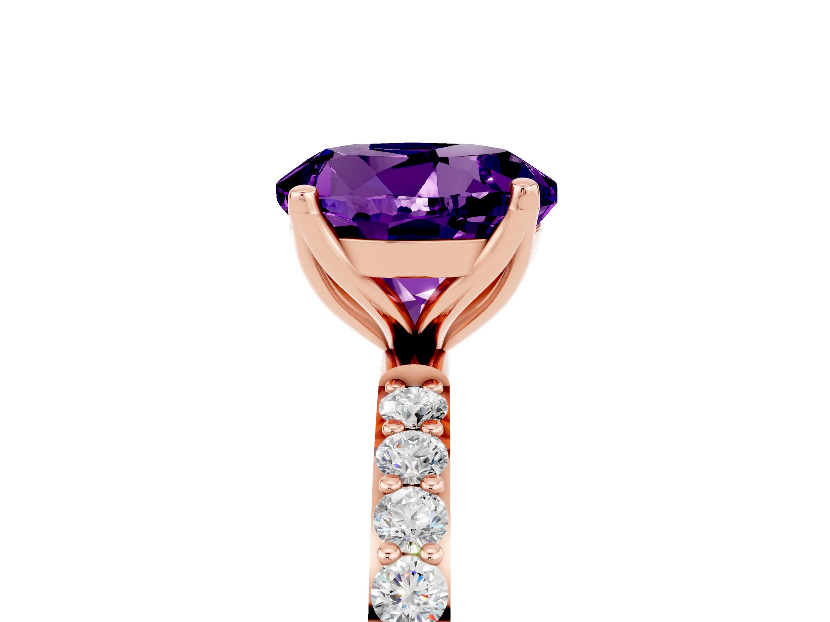 Rose gold Round Cut Amethyst Solitaire Engagement Ring with Pavé Band and Prong Setting_5
