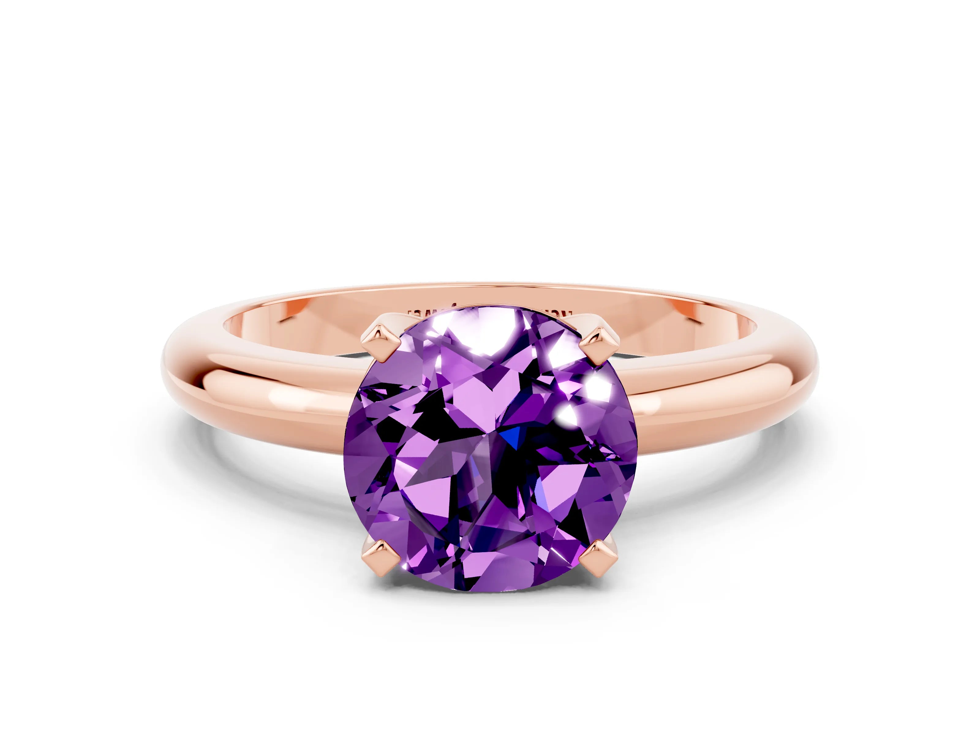 Rose gold Round Cut Amethyst Solitaire Engagement Ring with Round Band and Four-Prong Setting