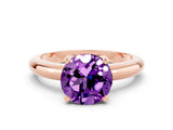 Rose gold Round Cut Amethyst Solitaire Engagement Ring with Round Band and Four-Prong Setting