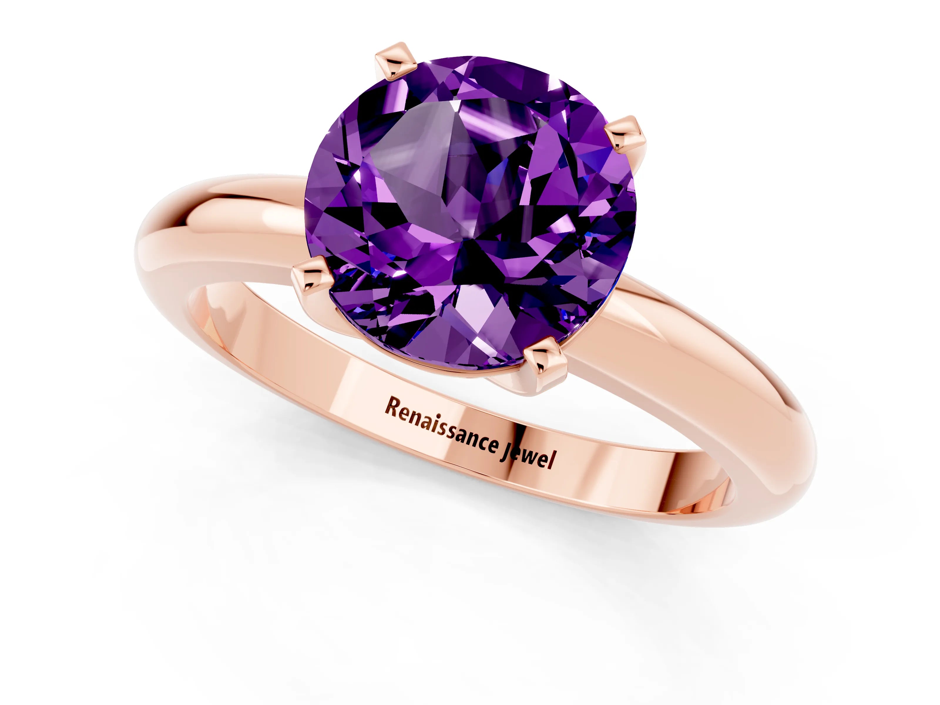 Rose gold Round Cut Amethyst Solitaire Engagement Ring with Round Band and Four-Prong Setting_1