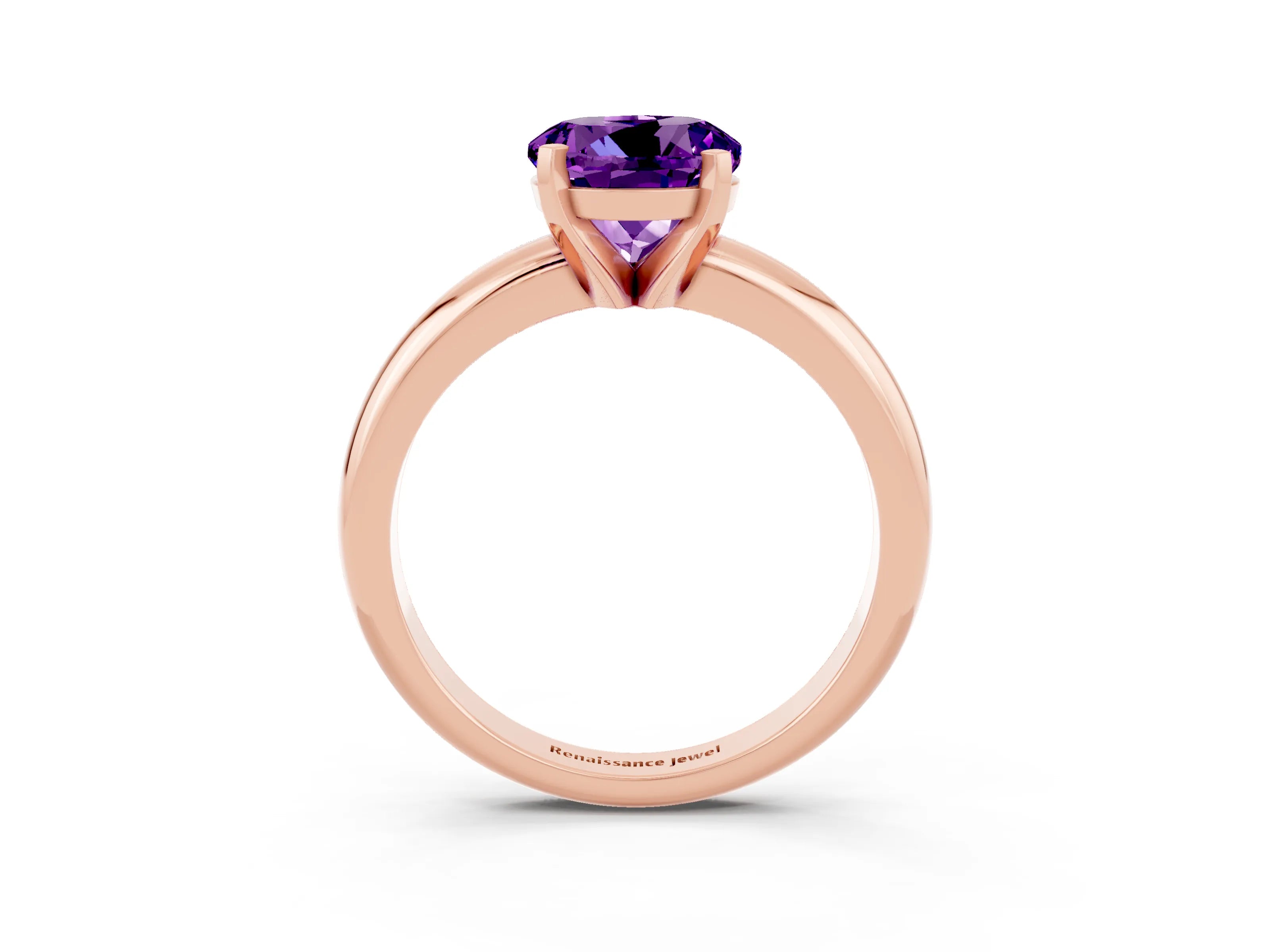 Rose gold Round Cut Amethyst Solitaire Engagement Ring with Round Band and Four-Prong Setting_3
