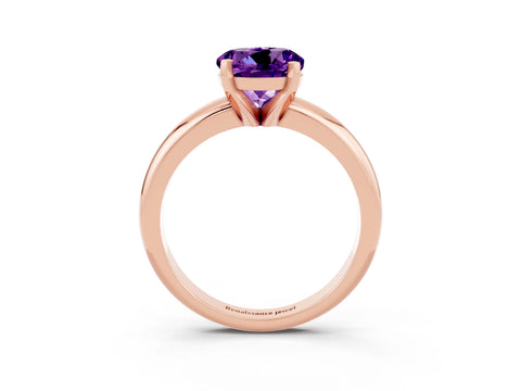 Rose gold Round Cut Amethyst Solitaire Engagement Ring with Round Band and Four-Prong Setting_3